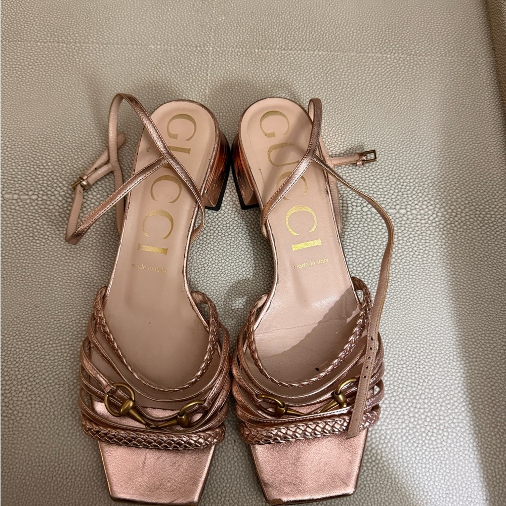 Gucci Women's Metallic Pink Strappy Heels